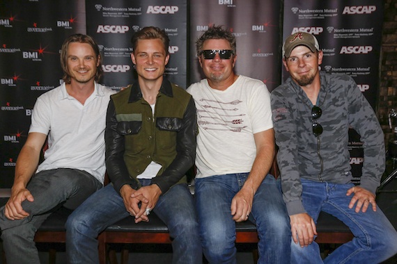 Pictured (L-R): Josh Kear, Frankie Ballard, Rodney Clawson, Chris Tompkins. Photo: Ed Rode.