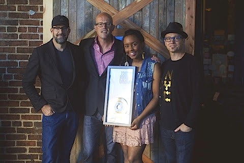 Pictured (L-R): Producer Christopher Stevens, Gotee Records President Joey Elwood, Jamie Grace, TobyMac