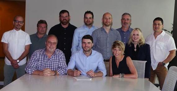 Pictured (Front Row, L-R): UMG Nashville Chairman & CEO Mike Dungan, MCA Nashville artist Sam Hunt, UMG Nashville A&R Sr. Director Stephanie Wright. (Back row, L-R): Triple 8 Managements Brad Belanger, UMG Nashville Sr. VP & COO Tom Becci, UMG Nashville Sr. VP Promotion Royce Risser, Triple 8 Management Partner Bruce Kalmick, Triple 8 Management Partner George Couri, UMG Nashville A&R Sr. VP Brian Wright, UMG Nashville Sr. VP Marketing Cindy Mabe, UMG Nashville VP Business & Legal Affairs Rob Femia. Photo: Alan Poizner