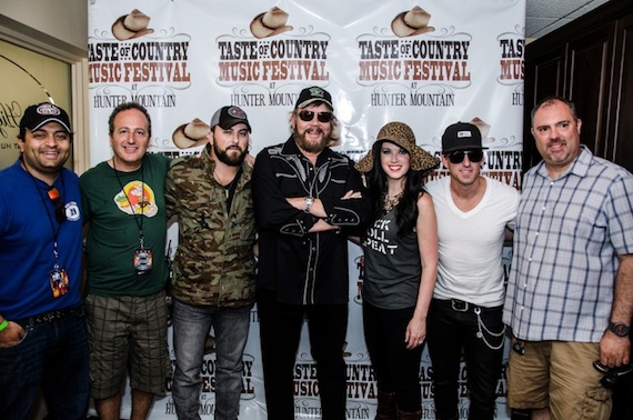 Pictured (L-R): Townsquare Media's Executive VP-Live Events Dhruv Prasad; Chet-5 Festival's Gary Chetkof; Tyler Farr; Hank Williams, Jr.; Thompson Square's Shawna Thompson and Keifer Thompson; Townsquare Media's  VP  Live Events Matt LaRose.