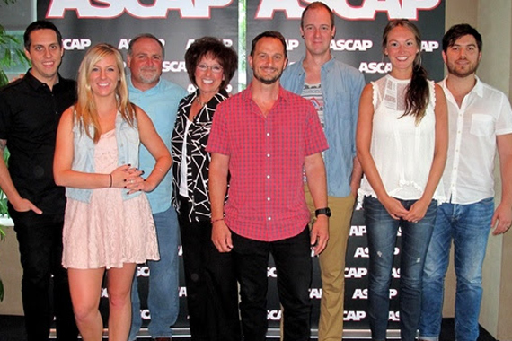 Pictured (L-R): Dave Hopper (Smith's manager); Zavitson Music Group's Lauren Miller, Russ Zavitson, Beverly Miller, Eric Hurt, Adam B Smith; Evyn Mustoe (ASCAP); Johnny Gradone (Zavitson Music Group)