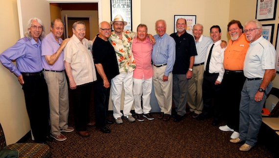 Pictured are (l-r): Wayne Moss, Chip Young, Scotty Moore, Sonny Curtis, Jerry Chesnut, Buzz Cason, Bob McDill, Allen Reynolds, Dickey Lee, the Country Music Hall of Fame and Museums Michael Gray, Dallas Frazier, and Bergen White 