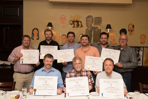 Front (L-R):  Warner Chappell's Ben Vaughn, Tom Shapiro, BMI's Jody Williams  Back (L-R): BMI's Bradley Collins, Warner Chappell's BJ Hill, Ryan Beuschel, Blain Rhodes, Travis Carter, Phil May. Photo: Emily Edmonds 