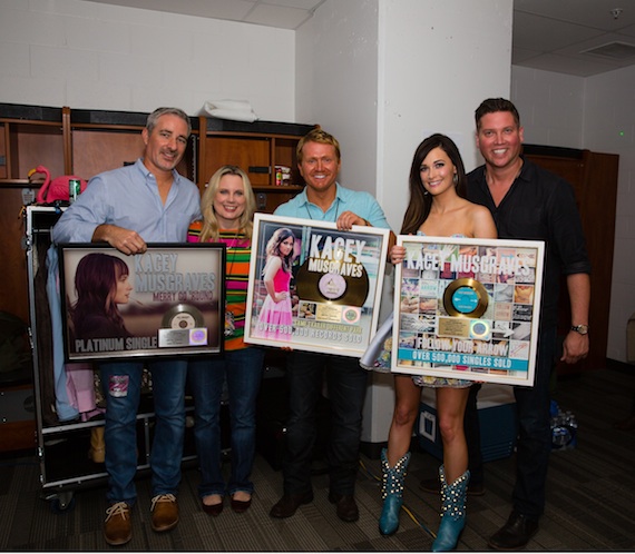 Pictured (L-R): Brian Wright (UMG Nashville SVP, A&R), Cindy Mabe (UMG Nashville President), Shane McAnally (Album co-producer and co-writer of Merry Go Round and Follow Your Arrow), Kacey Musgraves, Jason Owen (Sandbox Entertainment owner). Photo: Jessica Wardwell