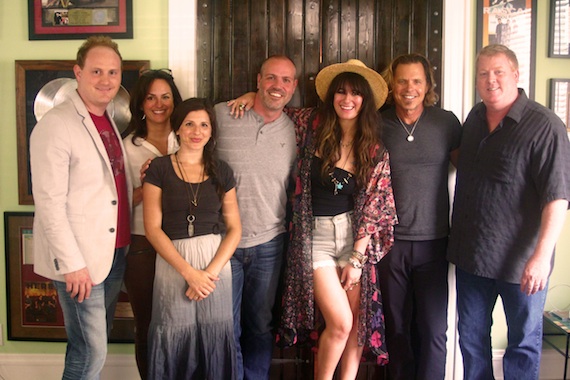  Bonagura (center) is pictured with her creative team at 3 Ring Circus [l to r]: [Davis Dirickson, PLLC partner R. Landon Dirickson, Esq., ASCAP Senior Creative Director LeAnn Phelan, 3 Ring Circus Music Director of A&R/Artist Management Casey LeVasseur, Franklin Publishing & Management President Darrell Franklin, Alyssa Bonagura, 3 Ring Circus Music President Jeffrey Steele, ASCAP Senior Creative Director Mike Sistad. Photo: Colin M Lewis - Stella Cadente ENT