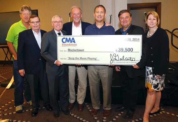 Pictured (L-R): John Huie, co-Head CAA Nashville and CMA Foundation Board member; Ed Hardy, CMA Board Chairman; Ron Samuels, Chairman & CEO of Avenue Bank and CMA Foundation Vice Chairman; Frank Bumstead, Chairman of Flood, Bumstead, McCready & McCarthy, Inc. and CMA Board President; Jim Mallory, Executive Director of Rocketown; Lon Helton, publisher and CEO of Country Aircheck and CMA Foundation Board member; Sarah Trahern, CMA CEO. Photo: Donn Jones / CMA