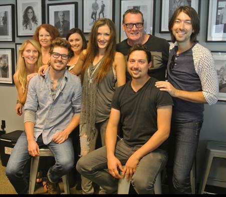 (L to R): Kristen Williams (VP, Promotion), Lisa Ray (VP, Brand Management), Jordan (The Railers), Rebekah Sterk (Director, A&R), Cassandra (The Railers), Peter Strickland (SVP & GM, WMN), Tyler (The Railers) and Jonathan (The Railers)