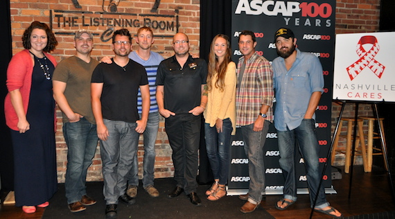 Pictured (L-R): Nashville CARES' Betsy Seaton, Jon Nite, Chris DeStefano, Ashley Gorley, Nashville CARES' Topher McCune, ASCAP's Evyn Mustoe, ASCAP's Michael Martin and Jonathan Singleton. Photo: Alison Toczylowski