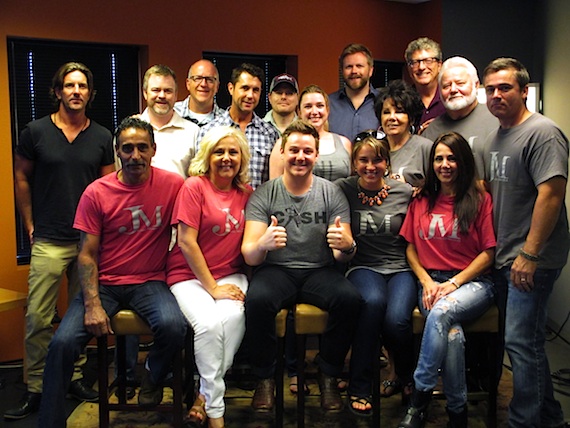     Pictured (Back Row, L-R): Brett James (Cornman Music), Ben Vaughn (W/C), Phil May (W/C), Michael Martin (ASCAP), Nate Lowery (Cornman Music), Shea Fowler (Cornman Music), BJ Hill (W/C), Kathy Knippel (JMs Grandmother), Dan Keen (Belmont University), Kenny Knippel (JMs Grandfather), and Eugene Crumpton (JMs Uncle). (Front Row, L-R): Steve Mirenda (JMs Father) Kelly Mirenda (JMs Mother), Josh Mirenda, Kayla Joslin (JMs Girlfriend), and Gina Crumpton (JMs Aunt)