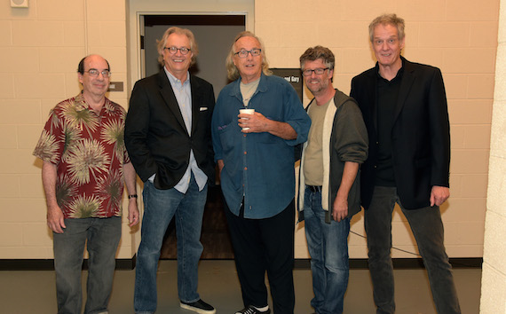 Pictured (L-R): Music journalist and author Barry Mazor, the Country Music Hall of Fame and Museums Kyle Young, Ry Cooder, the Americana Music Associations Jed Hilly and Mark Moffatt backstage. Photo: Rick Diamond