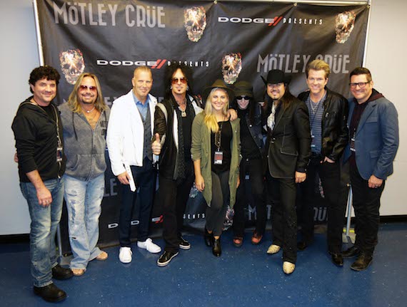 Pictured (L-R): BMLG President/CEO Scott Borchetta; Mtley Cre frontman Vince Neil; Mavericks drummer Paul Deakin; Mtley Cre bassist Nikki Sixx; BMLG artist Lauren Jenkins; Motley Crue guitarist Mick Mars; Mavericks guitarist Eddie Perez; Rascal Flatts guitarist Joe Don Rooney; Rascal Flatts bass player Jay DeMarcus. 