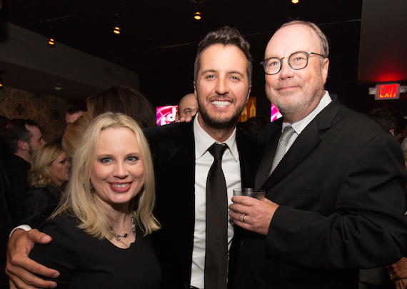 Pictured (L-R): Universal Music Group President Cindy Mabe, CMA Entertainer of the Year Luke Bryan, Universal Music Group Chairman and CEO Mike Dungan. Photo: Chris Hollo