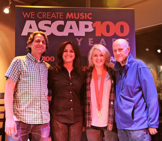 Pictured (L-R): Belmont University's Drew Ramsey, ASCAP's LeAnn Phelan, Kel Taylor and Belmont University's James Elliott. Photo by Marisa Boras.