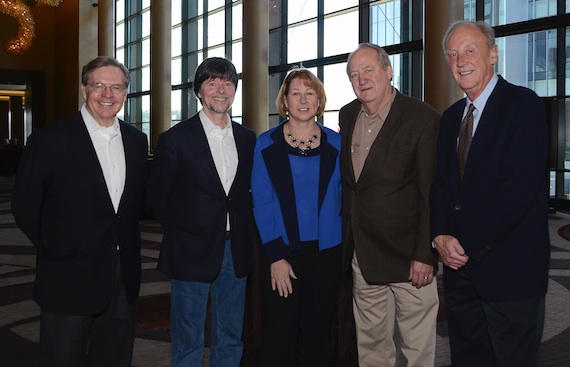 Pictured (L-R): Jim Free, CMA ex-officio Board member and President/CEO of The Smith-Free Group; Ken Burns; Sarah Trahern, CMA Chief Executive Officer; Dayton Duncan; Frank Bumstead, CMA Board President and Chairman of Flood, Bumstead, McCready & McCarthy. Photo: Caitlin Harris / CMA