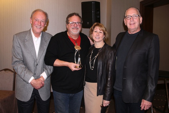 Pictured (L-R): Frank Bumstead, CMA Board President and Chairman of Flood, Bumstead, McCready & McCarthy; DiPiero; Sarah Trahern, CMA Chief Executive Officer; John Esposito, CMA Board President-elect and President/CEO of Warner Music Nashville. Photo: Christian Bottorff / CMA