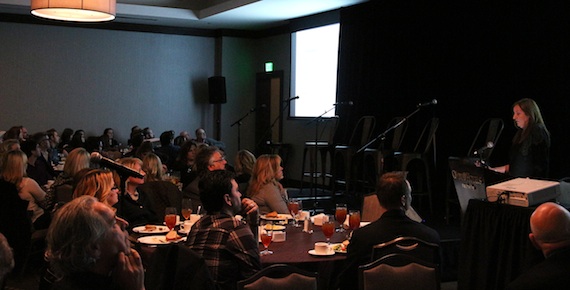 CMA Senior Director of Market Research Karen Stump (far right) presents consumer music discovery research to CMA members during the annual membership meeting Thursday in Nashville. Photo: Christian Bottorff / CMA