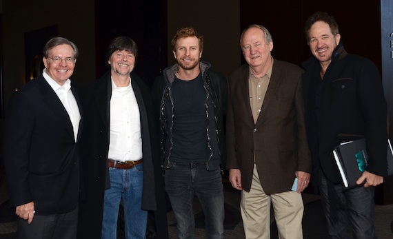 Pictured (L-R): Jim Free, CMA ex-officio Board member and President/CEO of The Smith-Free Group; Ken Burns; Dierks Bentley, CMA Board member; Dayton Duncan; Kix Brooks, CMA Board Member. Photo: Caitlin Harris / CMA