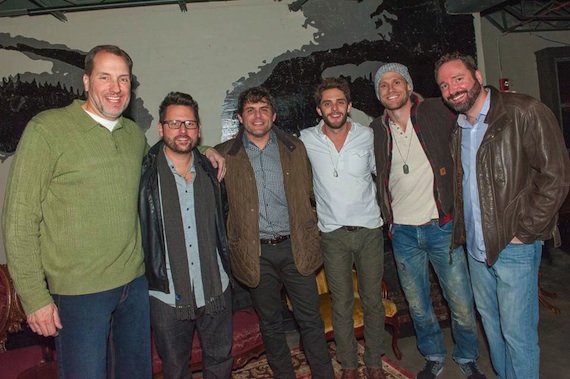 Pictured (L-R): Sony/ATVs Tom Luteran, Chris DeStefano, Akins, Rhett, Chase Rice, SATVs Josh Van Valkenburg 