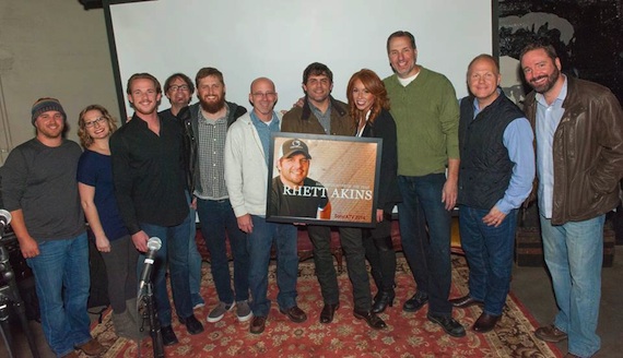 The Sony/ATV team led by Troy Tomlinson celebrate with Akins