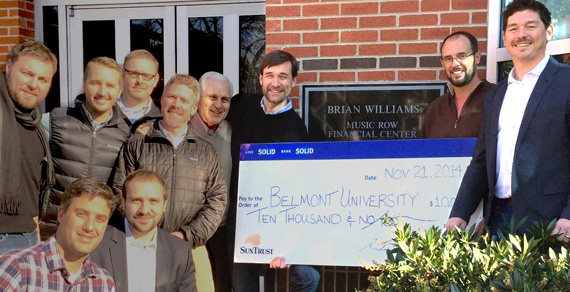 (L-R): SunTrust Music Bankers, Front row: Michael Ribas and Blake Zanoni; Back row: Peter Erickson, Dusty Miller, Woody Hartman, Earle Simmons, Harry Chapman (Belmont University), Andrew Kintz, Mark Ford, Bryan Bolton