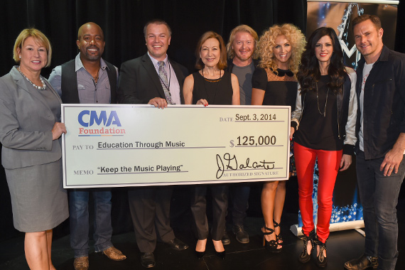 Pictured (L-R): Sarah Trahern (CMA CEO); Darius Rucker; Education Through Music's Peter Pauliks and Katherine Damkohler; Little Big Town. Photo: Kevin Yatarola