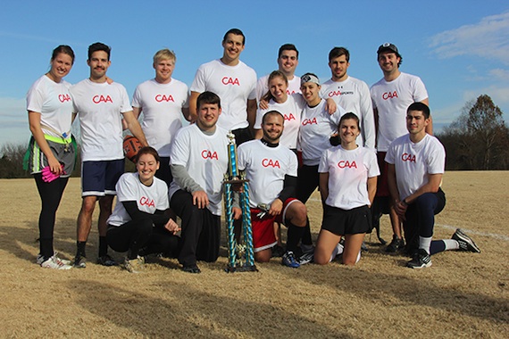 Pictured (L-R): (back row) Taylor Lange, Madison Lee, Todd Farrell, Nicholas Boehmke, Emily Van Allsburg, Jeffrey Tobias, Farrah Usmani, Patrick Collins, Tee Stumb; (front row) Katie Germano, Jason Huie, Nick Myers, Elisa Vazzana Boehmke and Bill Collins.