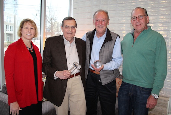 In recognition of their service to the CMA Board of Directors, outgoing CMA Chairman Ed Hardy, and current President and incoming 2015 CMA Chairman Frank Bumstead, were presented the crystal gavel and globe, respectively. The presentation was made by CMA Chief Executive Officer Sarah Trahern at the election of Directors at Large meeting in Nashville. Photo: Christian Bottorff / CMA