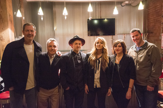 Mercy Lounges John Bruton poses with BMIs Jody Williams, Ugly Kids Clubs Steve Wilson and Aleigh Shields, BMIs Brooke Ivey and BMIs Mark Mason before the 8 off 8th Jingle Ball. Photo: Cameron Gray