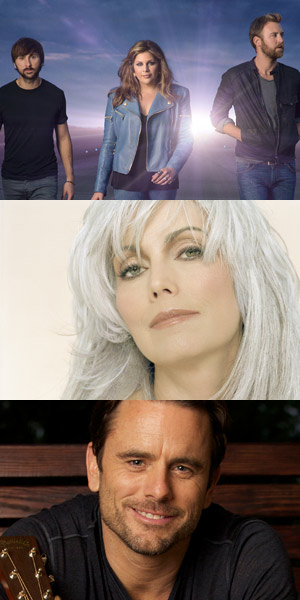 Pictured (Top-Bottom): Lady Antebellum, Emmylou Harris, Chip Eaton. 