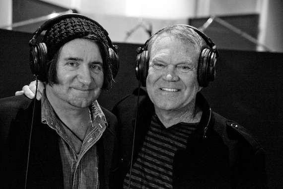 Pictured (L-R): Julian Raymond and Glen Campbell in the studio recording Im Not Gonna Miss You. Photo Courtesy of Big Machine Records 