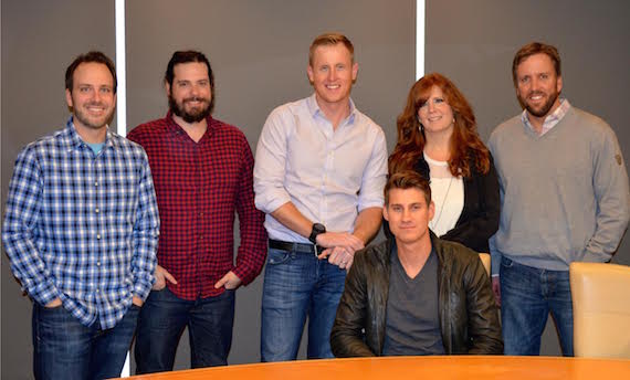 Pictured (L-R): Nate Towne (Agent, WME), Jared Gutstadt (CEO, Jingle Punks/Pop Up Music), Pete Olson (VP, Artist Mgmt & Development Pop Up Music, Clark Manson (ARTIST), Liz OSullivan (VP, Publishing & Artist Dev., Pop Up Music), Scott Safford (Attorney, Safford, Motley)