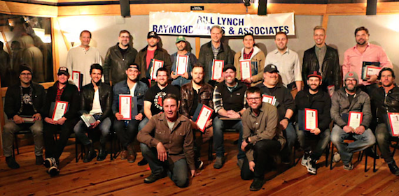 Kneeling: NSAI Executive Director Bart Herbison, NSAI Board President Lee Thomas Miller. Seated: Luke Laird, Troy Verges, Michael Carter, Cole Taylor, Rob Hatch, Ben Glover, Bart Millard, Mark Irwin, David Garcia, Andrew Dorff, Brett James. Standing: Wade Kirby, Barry Dean, Rhett Akins, Phil ODonnell, Marc Beeson, Matt Dragstrem, Zach Crowell, Bernie Herms, Dallas Davidson