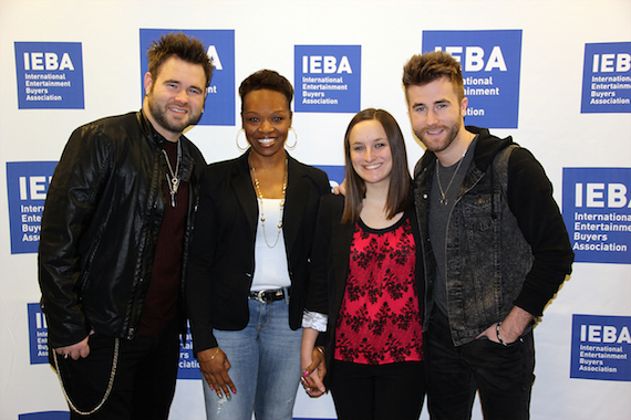 Pictured (L-R)L Zach Swon of The Swon Brothers, Sinita Tatum (IEBA Student Member and 2014 MTSU graduate now employed with Neste Event Marketing), Kelly Feild (Belmont Student and 2014 IEBA Scholarship Recipient), and Colton Swon of The Swon Brothers.