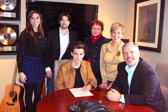 (L-R: Catalog Manager Kelly Bolton; Creative Director Dave Pacula; Josh Okeefe; Manager Gillie Crowder; VP of Black River Publishing Celia Froehlig; Black River Entertainment CEO Gordon Kerr)