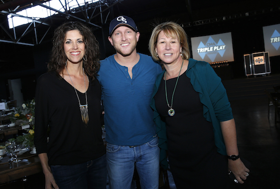 Pictured (L-R): Kerri Edwards, President of KP Entertainment and CMA Board member; Triple Play Award recipient Cole Swindell; and Sara Trahern, CMA Chief Executive Officer, gather at the Sixth Annual CMA Songwriters Luncheon Tuesday at Marathon Music Works in Nashville. Photo: Donn Jones / CMA