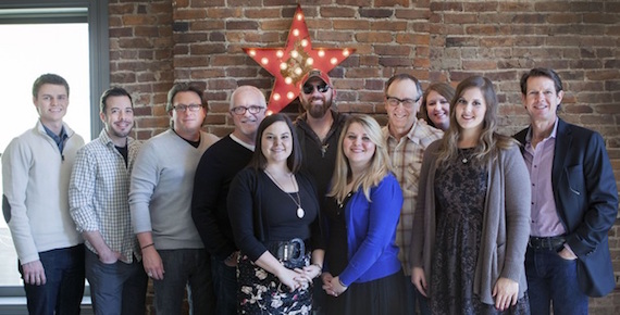 Pictured (from L-R): Kendall Durkee - The Collective Office Administrator, Craig Dunn - The Collective Manager, Brinson Strickland - President of The Collective, Cliff OSullivan - Sugar Hill General Manager and Senior Vice President, Rachel Cunningham - The Collective Manager, Corey Smith, Megan McNair - Sugar Hill Director of Marketing and Media Relations,  David Newmark - Sugar Hill Senior Director Promotion and Field Marketing, Ashley Moyer - Sugar Hill Manager of Artist and Media Relations, Shannon Blauer - Sugar Hill Manager of Marketing Administration, Cass Scripps - APA Booking Agent 