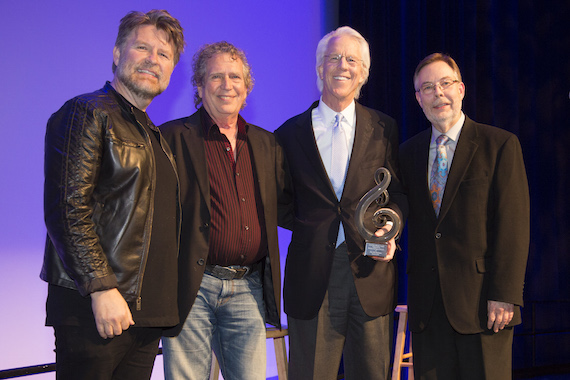 Pictured (L-R): Stephen Webber, program director for music technology at Berklees Valencia campus; Pat Pattison, professor of songwriting; Curb Group CEO Jim Ed Norman; Jay Kennedy, vice president for academic affairs. Photo: Chris Hollo. 