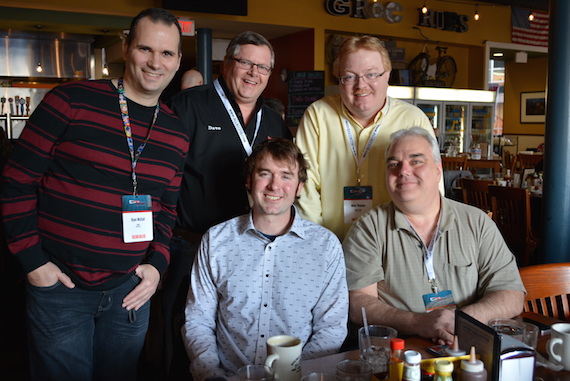 Standing: Ryan McCall ( WGLR Radio), Dr. Dave (KDKD Radio), Mike Thomas (KFAV Radio) Seated: James Carothers and Dave Stanford (WDHR Radio)