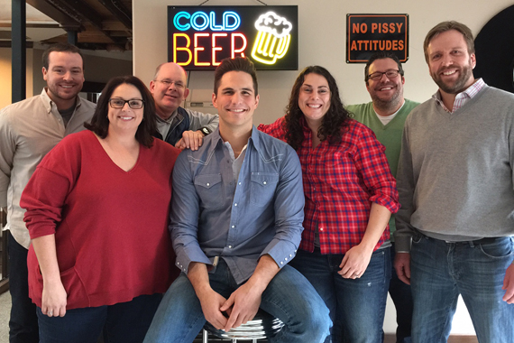 Pictured (L-R) back: Travis Gordon, UMPG Creative Director; Ron Stuve, UMPG VP A&R; and KentEarls, EVP/GM, UMPG. Front: Cyndi Forman, UMPG VP, Creative; Adams; Missy Wilson, UMPG Sr. Creative Director; and Scott Safford, attorney.