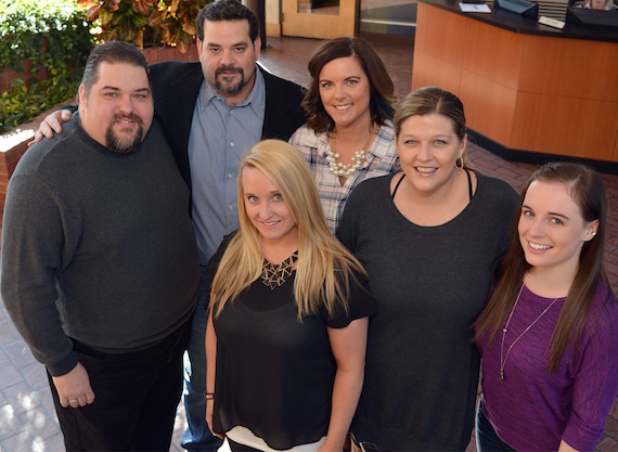 Pictured (L-R): SESACs Tim Fink, Diamond Eye Musics Chris Burch, Hayford, Diamond Eye Musics Alyssa Adams, SESACs Shannan Hatch and Diamond Eye Musics Molly Lins. Photo: Peyton Hoge