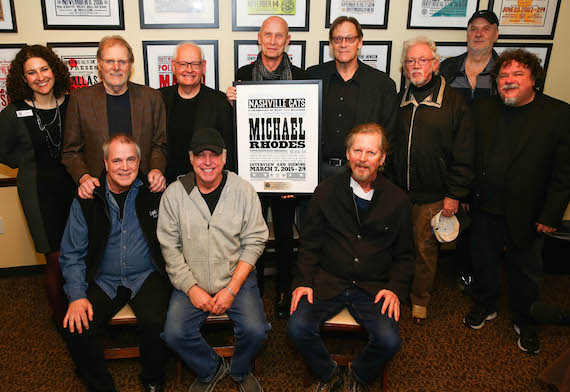 Pictured (back row, L-R): The Country Music Hall of Fame and Museum's Abi Tapia; former Nashville Cats honorees Reggie Young and Steve Gibson; Michael Rhodes; former Nashville Cats honorees John Hobbs, Bergen White and David Briggs; and Bill Lloyd; (front row, L-R): former Nashville Cats honorees Paul Franklin, Eddie Bayers, and Mac Gayden. Photo: Terry Wyatt