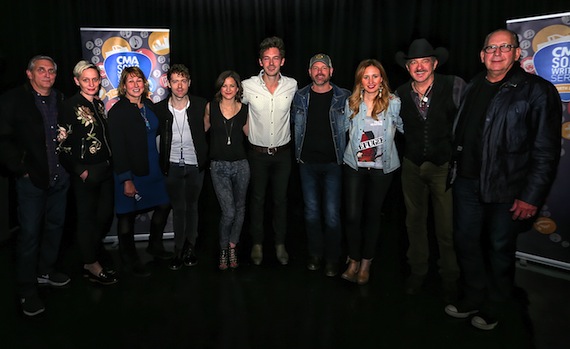 CMA Songwriters Series on Friday, March 6, 2015 at indigo at The O2 in London as part of C2C.-r) Butch Spyridon, President of Nashville Convention & Visitors Corps.; Milly Olykan, Senior Event Producer of AEG London and CMA Board member; Sarah Trahern, Chief Executive Officer of CMA; Justin Davis and Sarah Zimmermann of Striking Matches; Sam Palladio; Jon Randall; Jessi Alexander; Kix Brooks; and John Esposito, President and CEO of Warner Music Nashville and CMA Board President.