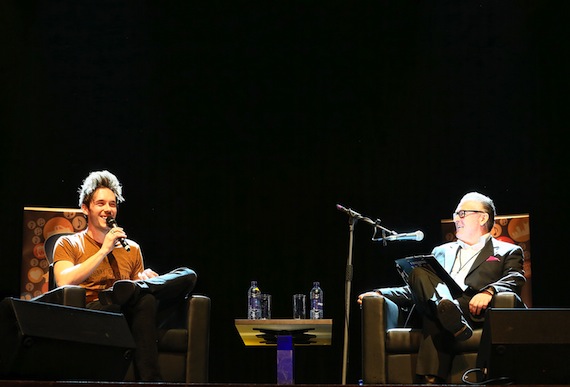  BBC Radio's Mark Hagen (r) interviews Sam Palladio during a "CMA Talk" during C2C Festival Saturday at indigo at The O2 in London. Saturday brought U.K. native Palladio, songwriter and star of the hit ABC show "Nashville," to the stage again, this time with the BBC's Mark Hagen in a "CMA Talk" where he performed acoustically and discussed his career as an actor and musician. Meanwhile, Alexander, Brooks, Clark, and Randall greeted fans during autograph sessions at the CMA Booth in Town Square.  Photo Credit: Anthony D'Angio / CMA