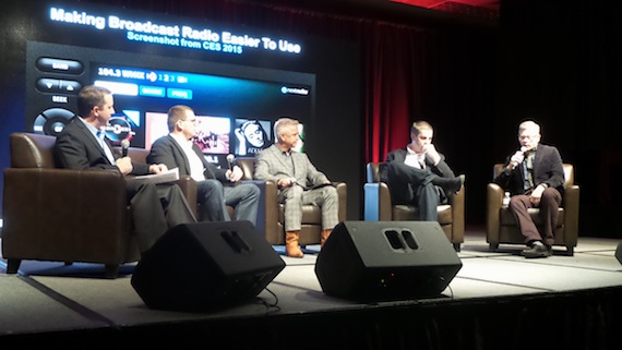 (L-R): Moderator Chris Barker (Partner, C3),  Derek Kuhn (QNX/Blackberry), Joel Hoffman (Chief Automotive Strategist/Intel), noted John Ellis (Ellis & Assoc., former Sr. Technologist/Ford), and  Paul Brenner (Emmis/NextRadio).