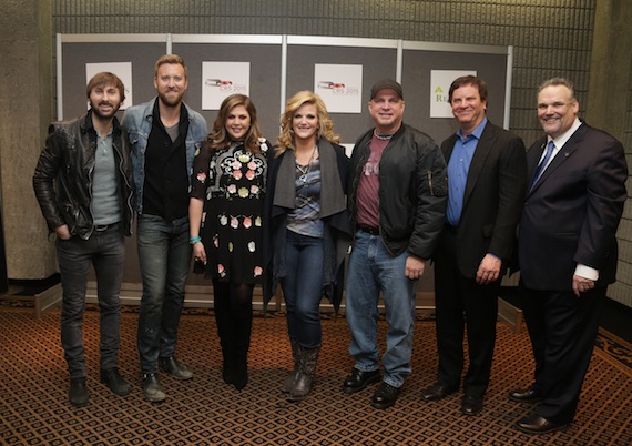 Opening day of CRS 2015. Pictured from left to right are: Lady Antebellum(Dave Haywood, Charles Kelley and Hillary Scott), Trisha Yearwood, Garth Brooks, Todd Wagner and Bill Mayne (CRS Executive Director). Photo: Sara Kauss