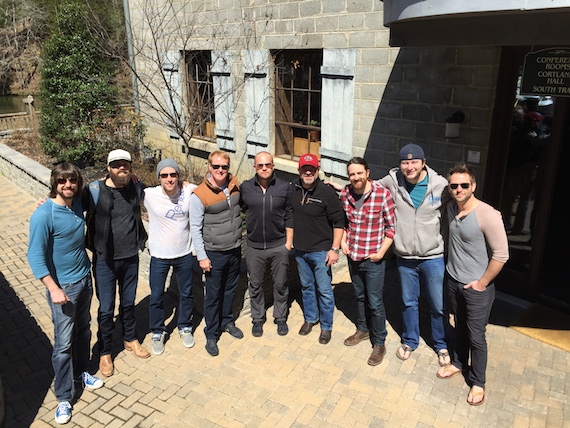 Pictured (L-R): Josh Matheny of Curb Music, Jordan Davis, Matt Rogers of ole, John Ozier of ole, Kyle Jacobs of Curb Music, Dave Turnbull of ole, Andrew Petroff of ole, Matt Alderman of Curb Music, and Sony recording artist Ryan Griffin. 