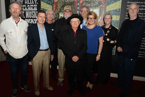 Pictured (L-R): Nashville Cats Mac Gayden, Lloyd Green, Wayne Moss, Charlie Daniels, and Charlie McCoy; CMHoFs Kyle Young; Marcie Allen Van Mol, President of MAC Presents; CMHoF's Carolyn Tate; and Nashville Cat David Briggs. Photo: Jason Davis, Getty Images