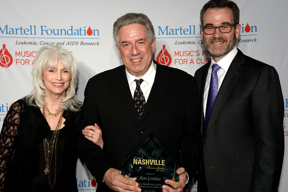 EmmyLou Harris, Tony Martell Outstanding Entertainment Achievement Award honoree Ken Levitan, and Steve Buchanan attend the T.J. Martell Foundation's 7th Annual Nashville Honors Gala