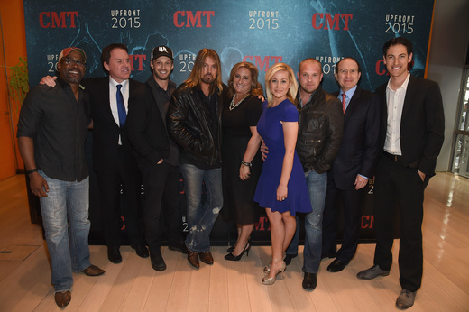 Pictured (L-R): Darius Rucker, Brian Phillips, Josh Wolf, Billy Ray Cyrus,Cyma Zarghami, Kellie Pickler, Kyle Jacobs, Philippe Dauman, and Joey Logano attend the Annual 2015 CMT Upfront at The Times Center on April 2, 2015 in New York City. Photo: Larry Busacca/Getty Images for CMT