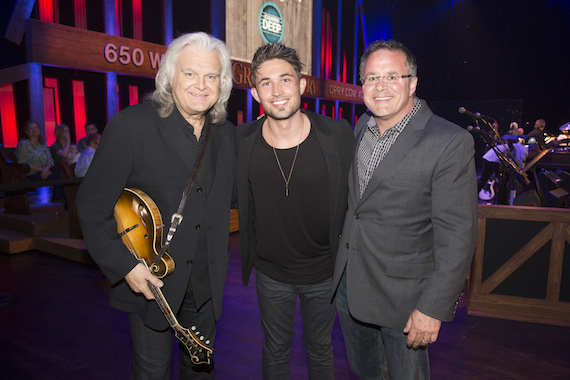 Pictured (L-R): Opry member Ricky Skaggs, Michael Ray and Pete Fisher, VP and GM, Grand Ole Opry.